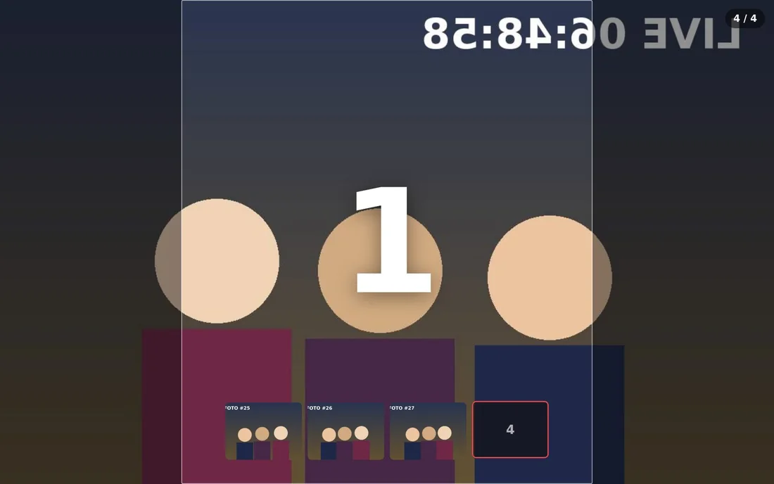 Die Box zeigt das Livebild der Kamera mit großem Countdown.